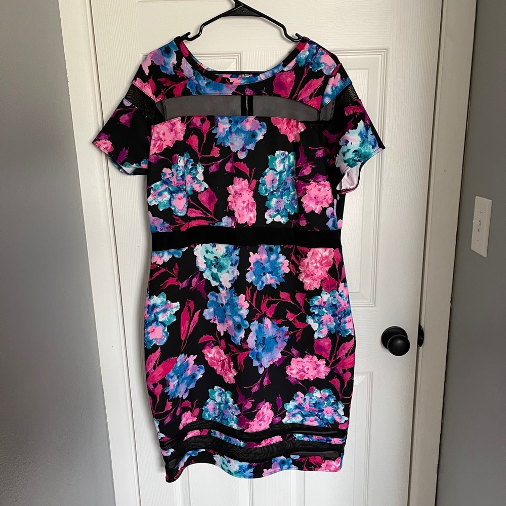Floral Scuba Dress with Mesh inset